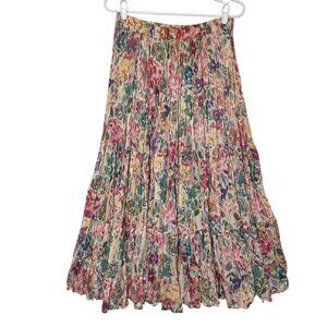 Vintage Sarah Arizona Y2K Crinkle Skirt Small Floral Cotton Pink Elastic Waist